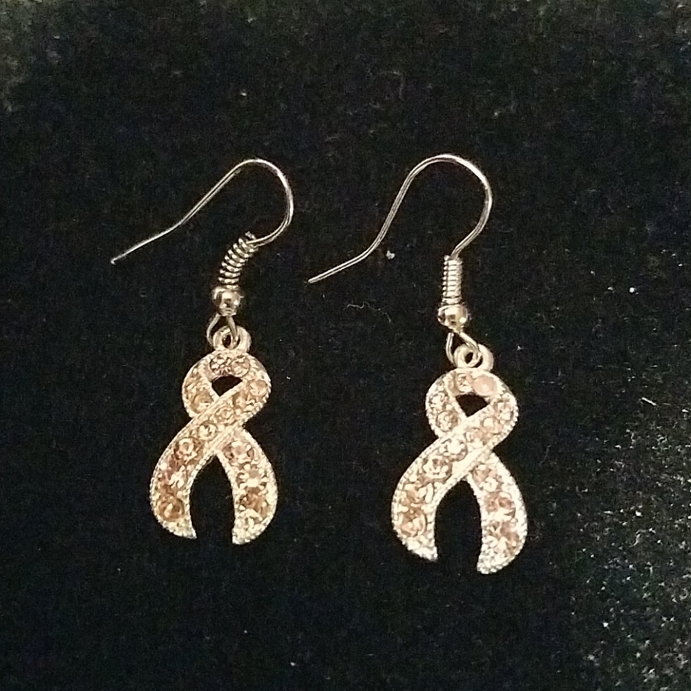 Breast Cancer Pink Rhinestone Ribbon Earrings
